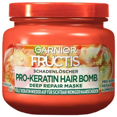 Immagine di Garnier Maschera di riparazione contro i danni dei capelli, per meno doppie punte e lunghezze più forti, con olio Amla Pro Keratina + Repair Komplex, Fructis Estintore Deep Repair, 320 ml
