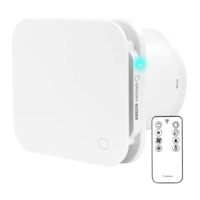 Immagine di Turbionaire Trend Plus Aspiratore per Bagno, Cucina, Telecomando, Multifunzione, max. 5.7W, 7 Velocità + Boost, Motore DC Brushless,Valvola di Non Ritorno, Timer regolabile, Silenzioso, 100mm
