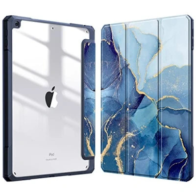 Immagine di Fintie custodia ibrida sottile per iPad di 9a/8a/7a generazione (2021/2020/2019) da 10,2 pollici, antiurto con guscio posteriore trasparente trasparente, marmo oceano