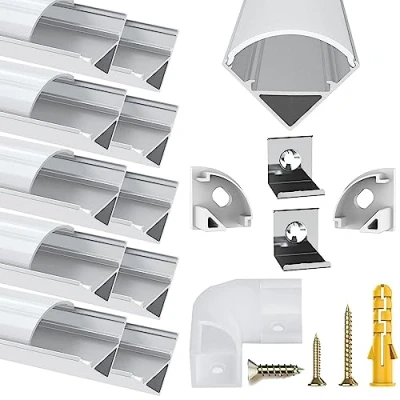Immagine di Chesbung [10Pack,1M/3.3ft Profilo in Alluminio a Forma di V per Striscia led, con Cover e Tappi Chiusura laterali. Canalina bianca Lattea 10M