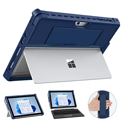 Immagine di MoKo Custodia per Microsoft Surface Go 4/Surface 3/Surface 2/Surface Go, Protettiva Tutto in Uno con Cinturino e Portapenne, Compatibile Tastiera Type Cover Blu