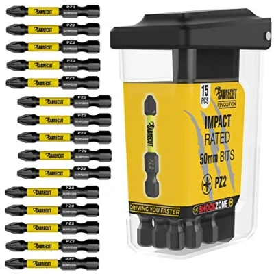 Immagine di 15 punte per cacciavite a impatto magnetico SabreCut SCRPZ25015B da 50 mm PZ2 in una scatola TIC TAC Single Ended Pozi Pozidriv Heavy Duty compatibile con Dewalt Milwaukee Bosch Makita e altri