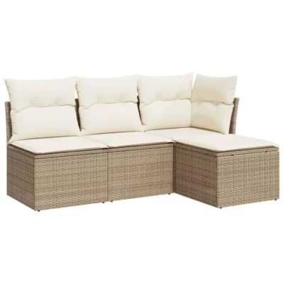 Immagine di vidaXL Set Divano da Giardino 4 pz con Cuscini Beige in Polyrattan