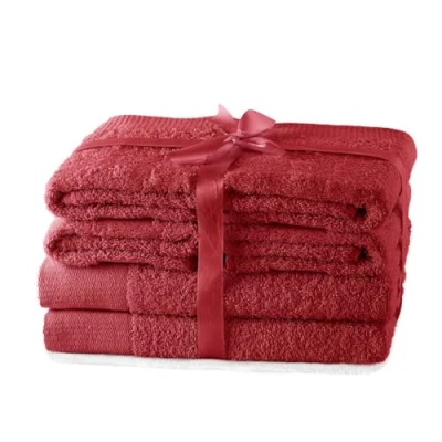 Immagine di AmeliaHome, set di asciugamani rosso, 4 50 x 100 cm e 2 teli doccia 70 140 cm, 100% cotone, assorbente, rosso scuro Amari
