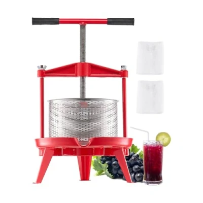 Immagine di VEVOR Pressa Manuale per Vino di Frutta Cesto in Acciaio Inox 9L con Manico, Spremiagrumi Bevande Alcoliche Sidro, Mela, Uva, Tintura, Miele, Olio d&#039;Oliva Cucina, Casa