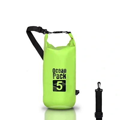 Immagine di Dry Bag, Borsa Sacca Zaino impermeabile Waterproof, chiusura a rotolo e tracolla, custodia per cellulare marsupio Mare Barca Pesca Rafting Spiaggia Sport Acquatici (Green, 5l)
