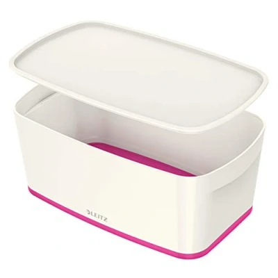 Immagine di Leitz MyBox WOW Contenitore con Coperchio S, per Archiviare Accessori Ufficio e Casa, Bianco Fucsia, 52291023