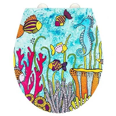 Immagine di WENKO Sedile WC Ocean Life Rollin&#039;Art con superficie in rilievo, fissaggio rapido igienico acciaio inox e abbassamento Easy Close, Duroplast antibatterica, 38 x 44,5 cm