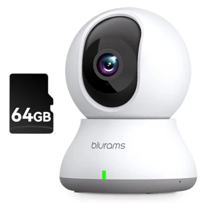 Immagine di blurams Telecamera Wi Fi Interno+64G Scheda,2K Videocamera Sorveglianza,Rotazione a 360,Visione Notturna, Tracciamento del Movimento,Audio Bidirezionale Compatibile con Alexa&amp;Google Assistant&amp;IFTTT