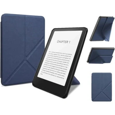 Immagine di Custodia pieghevole per Kindle Paperwhite 12a generazione 2024 da 7 pollici, guscio sottile e leggero in pelle PU con sveglia/sonno automatico angoli di visualizzazione multipli (blu)