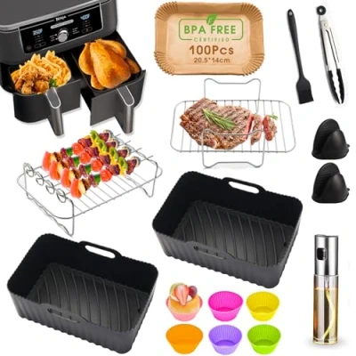 Immagine di HUMTEOXI Accessori Per Friggitrice Ad Aria, Applicabile a Ninja Foodi AF400EU, AF300EU e Altre Friggitrici aria Doppia Zona, Senza BPA, Lavabile in Lavastoviglie