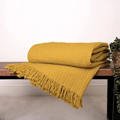 Immagine di Appletree Loft Elbury Waffle Copriletto in 100% cotone, 150 x 200 cm, colore: Ocra