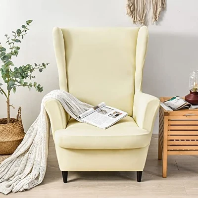 Immagine di CHNSHOME Copripoltrona con Orecchie 1 posto elasticizzato 2 pezzi Coprisedile Fodera per pouf Fodere poltrone elastiche Beige