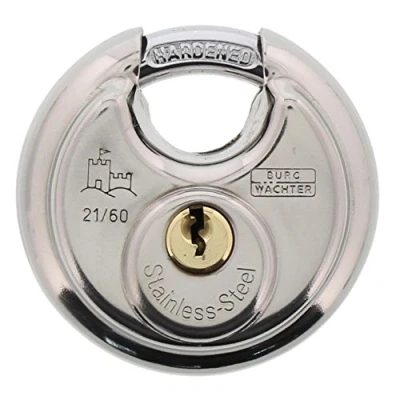 Immagine di BURG WÄCHTER Lucchetto antiscasso a disco, con chiave, Spessore arco 8 mm, Struttura acciaio inox, in ottone, antifurto, Circle 21 60