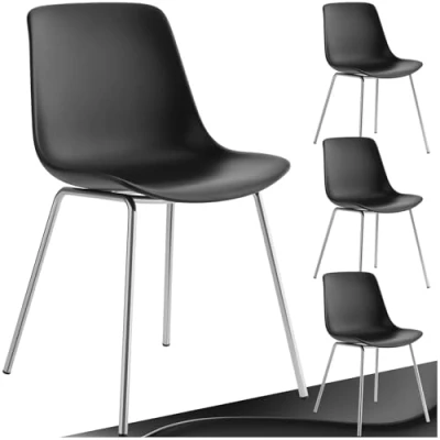 Immagine di TecTake® Set 4 Sedie Ergonomiche in Plastica, Sala da Pranzo con Gambe Acciaio Cromato, Cucina Antiscivolo, Moderne Antigraffio, Capacità di Carico 120 kg Nero/Cromo