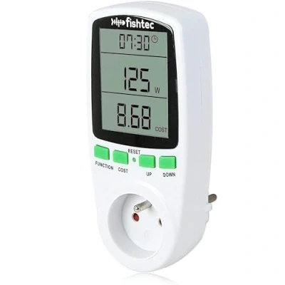 Immagine di Wattmetro Misuratore di elettricità Monitoring costi del consumo FISHTEC Lettura contatore energia con grande display LCD Protezione sovraccarico
