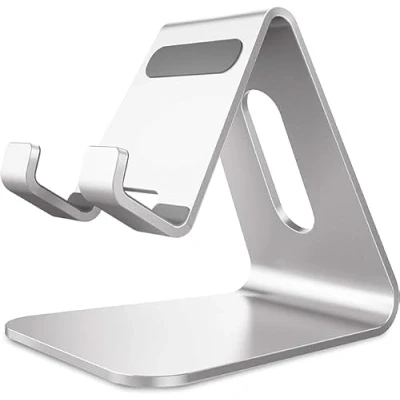 Immagine di Lucrave Supporto Telefono, Porta Cellulare, Dock in Alluminio per iPhone 16 15 14 13 12 11 PRO Max Mini XS XR X SE 8 7 6 6s Plus 5 5S, Huawei, Samsung S10 S9 S8, Argento