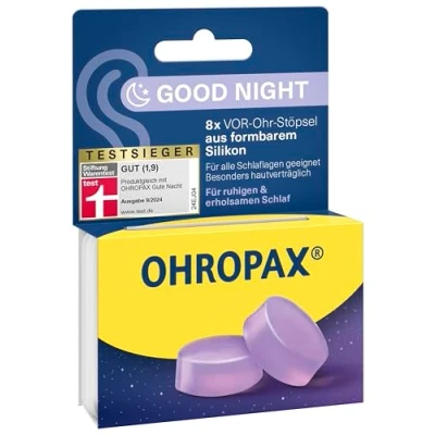 Immagine di OHROPAX Good Night Tappi per le orecchie in silicone modellabile, adatti tutte e posizioni del sonno, valore di isolamento acustico SNR 23 dB, un sonno tranquillo