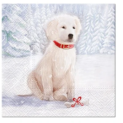 Immagine di Confezione da 20 tovaglioli di carta velina a 3 veli, per découpage, 33 x cm, cane neve