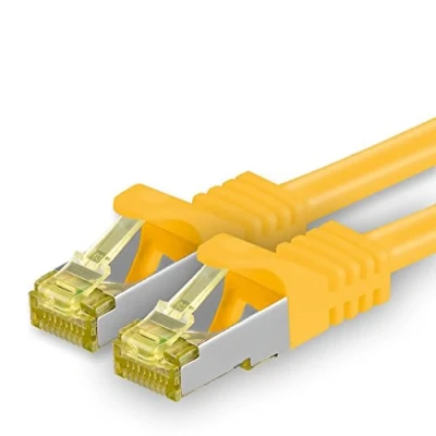 Immagine di 1aTTack.de Cavo di rete Ethernet Lan Cat.7 SFTP spina RJ45 Cat6a doppia schermatura 10000 Mbit/s compatibile con Cat5 Cat6 Cat8 per switch Router Modem Patchpanel Giallo / 1 pz 1m