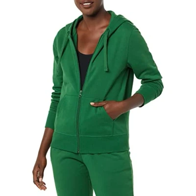 Immagine di Amazon Essentials Felpa con Cappuccio e Zip a Tutta Lunghezza in Pile di French Terry (Taglie Forti Disponibili) Donna, Verde, L