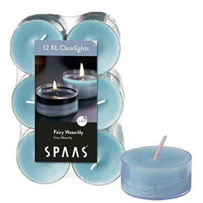 Immagine di Spaas 12 maxi candele profumate in tazza trasparente trasparente, 8 ore, ninfea