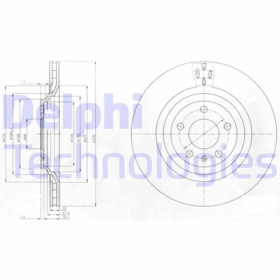 Immagine di DELPHI BG4087 Disco freno 330 22 5 ventilato Oleato non trattato senza cuscinetto ruota, anello sensore ABS AUDI: A6 C6 Avant, Sedan