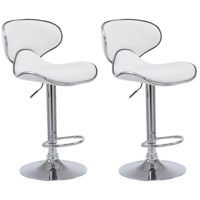 Immagine di CLP Set 2 Sgabelli Cucina Las Vegas V2 in Similpelle Coppia Sedie Sgabello Imbottite Girevoli e Regolabili 62 82cm con Schienale, Colore:bianco, Colore del telaio:cromo