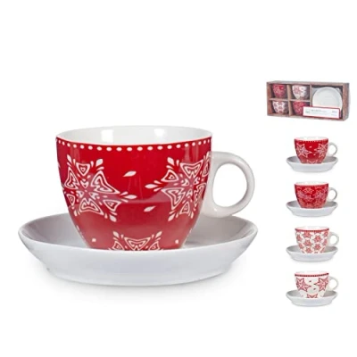 Immagine di H&amp;h set 4 tazze da t in new bone china rosso con piatto cc230