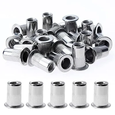 Immagine di Gueenky 150 PZ Dadi Rivetti Filettati in Acciaio Inox, M5 a Testa Piatta, Assortimento Inserti Mobili Legno (10 mm x 12 mm)