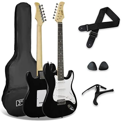 Immagine di 3rd Avenue XF Full Size 4/4 Chitarra Elettrica Starter Pack Per Principianti Con Borsa, Tracolla, Plettri E Capotasto Nero