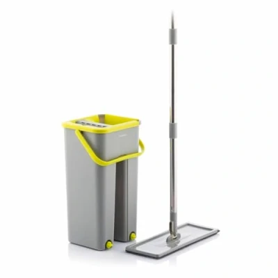 Immagine di InnovaGoods® Klirimop Mop &amp; Bucket with Dual Action, Flat Microfiber Mop, Double Compartment Bucket, 6 Reusable Refills, Squeegee Pedal, Swivel Handle. (176 characters)
