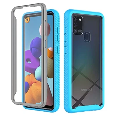 Immagine di XINNI Cover per Samsung Galaxy A21S, Protezione Schermo Integrata 360 Gradi Antiurto Custodia, Rugged Doppia Faccia Bumper Trasparente Full Guscio Fronte Retro Case, Azzurro