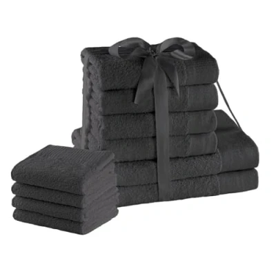 Immagine di AmeliaHome Set di asciugamani grigio 4 per ospiti 30 x 50 cm, 100 cm e 2 teli doccia 70 140 100% cotone assorbenti grafite antracite Amari