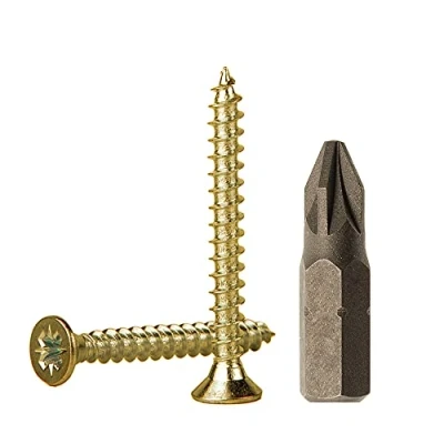 Immagine di viti in acciaio zincato giallo per legno e truciolare, universali, completamente filettate, con testa svasata a croce (confezione da 600 unità, 3,0 x 35 mm)