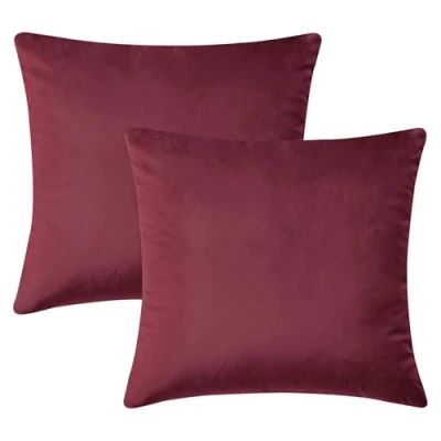 Immagine di Hafaa Federa copricuscino quadrata in velluto, 45 x cm, confezione da 2, morbida e lussuosa, per camera letto, colore: bordeaux
