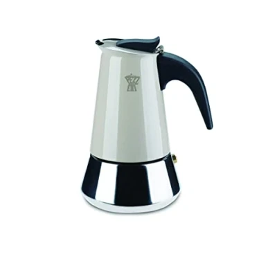 Immagine di Pezzetti, Steelexpress Caffettiera 10 Tazze in Acciao Inox, Manico Ergonomico Resistente al Calore, Adatta a Tutti i Piani Cottura, ai Induzione, Color Tortora