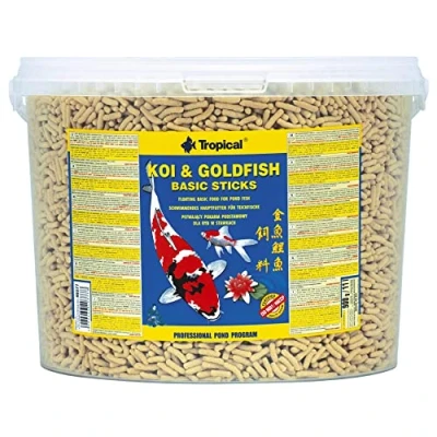 Immagine di Tropical Koi&amp;Goldfish Basic Sticks 11L / 900g è Un mangime Completo e Galleggiante per Koi, Pesci Rossi Tutte Le Altre Carpe Ornamentali allevate in laghetti da Giardino