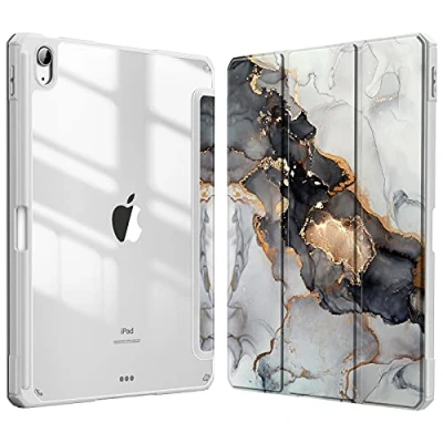 Immagine di Fintie Custodia ibrida sottile per iPad Air 5a generazione (2022) / 4a (2020) 10,9 pollici [Portapenne integrato] Cover antiurto con guscio posteriore trasparente trasparente,