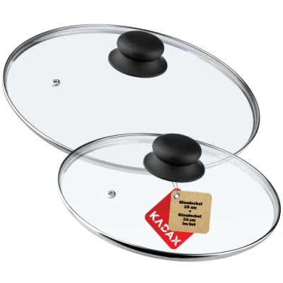 Immagine di KADAX Set di coperchi in vetro, diametro 14 30 cm, coperchio resistente al calore per pentole, padelle, con manico plastica, universale (24 + 28 cm)