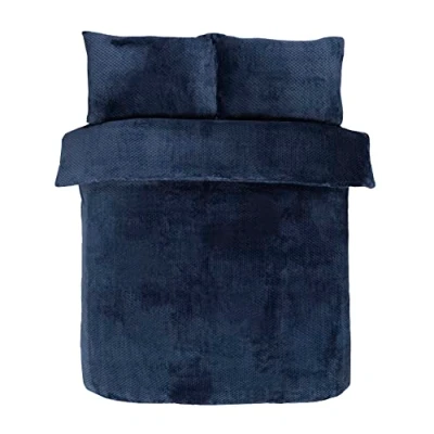 Immagine di Sleepdown Set di biancheria da letto con copripiumino reversibile in pile a nido d&#039;ape, caldo e comodo, morbido, federe, super king size (260 x 220 cm), poliestere, colore: blu navy