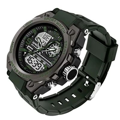 Immagine di AIMES Orologi da uomo per sport all&#039;aria aperta, impermeabile, militare, tattico, digitale, analogico, con data, multi funzione, grande quadrante allarme, cronometro uomo, Verde e nero.,