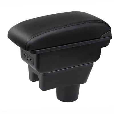 Immagine di Auto Braccioli per Mirage Attrage Space Star 2014 2018 Doppio Strato Scatola Portaoggetti Console Centrale Interna with 3 USB Charging Port Cuciture nere