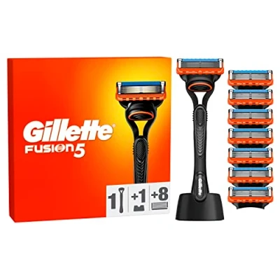Immagine di Gillette Fusion 5 RASOIO Uomo, 1 a Mano Libera, 8 LAMETTE da Barba Lame, Rasatura Confortevole, Manico Ergonomico con Rifinitore di Precisione, Fino