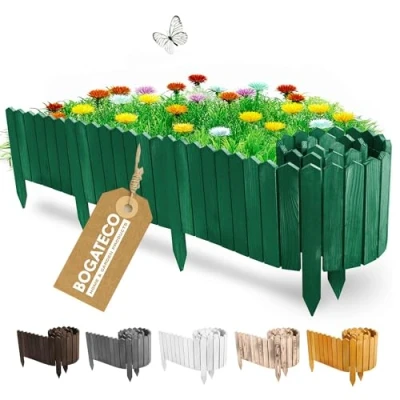 Immagine di BOGATECO recinzione per aiuole in legno, 20 cm di altezza e 200 lunghezza, perfetta come bordo o percorsi, colore: verde