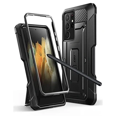 Immagine di SUPCASE Unicorn Beetle Pro Series Custodia robusta a doppio strato e cavalletto senza pellicola protettiva per Samsung S21 Ultra con supporto penna S, colore: Nero