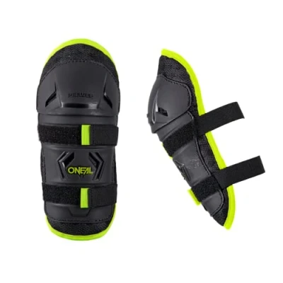 Immagine di O&#039;NEAL Ginocchiera Bambini Motocross Bike MX MTB Mountain Vestibilità comoda e dinamica, regolabile con cinghie elastiche, età 4 9 anni Peewee Knee Guard Nero Giallo Neon XS/S