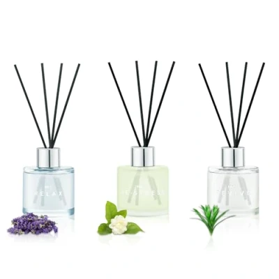 Immagine di Set Di 3 Diffusori Fragranza, 50 Ml Lavanda Gelsomino Citronella Aromaterapia Con 12 Bastoncini Fibra Nera, Deodorante Per Camera Da Letto Bagno Ufficio