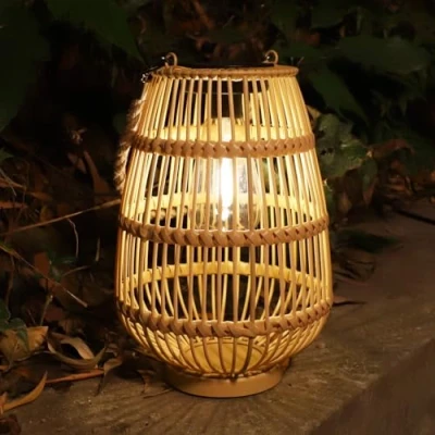 Immagine di Birnetek® Lanterna Solare da Esterno, Lanterne Solari in Rattan Impermeabile Stile Bohémien, Appesa/In Piedi, per Giardino, Patio, Balcone, Cortile