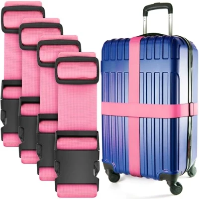 Immagine di Cinghie per bagagli valigie Rosa, confezione da 4 Cinture in nylon premium la sicurezza dei Lunghezza regolabile 1 a 2 metri di BlueCosto